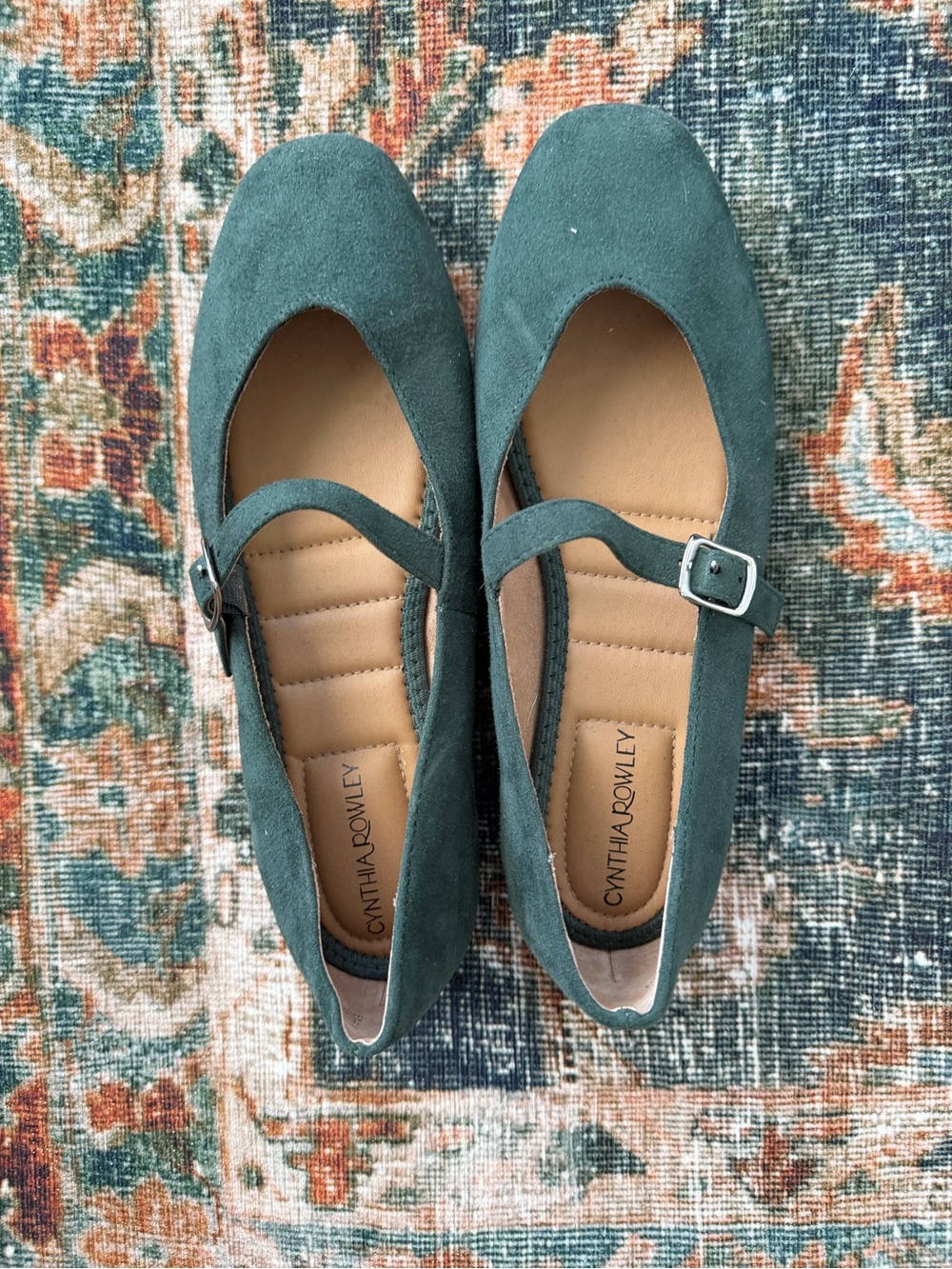 Cynthia Rowley Emerald Suede Mary Jane Flats with Buckle